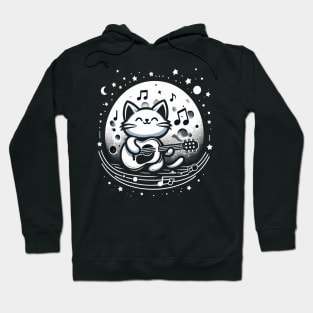 Romantic Cat Playing Guitar with Moon - Cool and Cute Illustration Hoodie